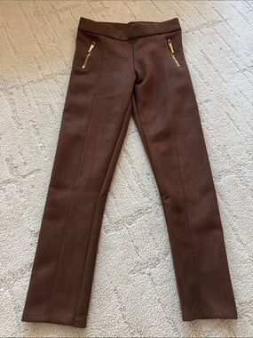 Janie and Jack Brown Girls' Leggings with Gold Zippers